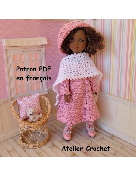 Robe, béret et étole patron PDF de crochet pour poupée Ruby Red Fashion Friends