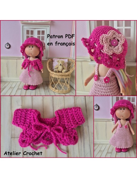 Robe, chapeau et gilet patron PDF de crochet pour poupée Little Mia Nines d'Onil