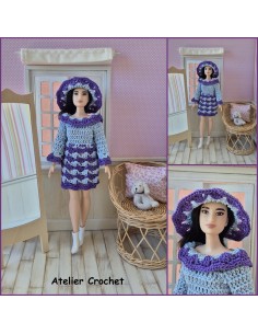 Robe à manches longues et chapeau au crochet pour poupée Barbie Curvy 2