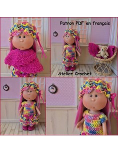 Robe, étole et bonnet patron PDF de crochet pour poupée Little Mia Nines d'Onil