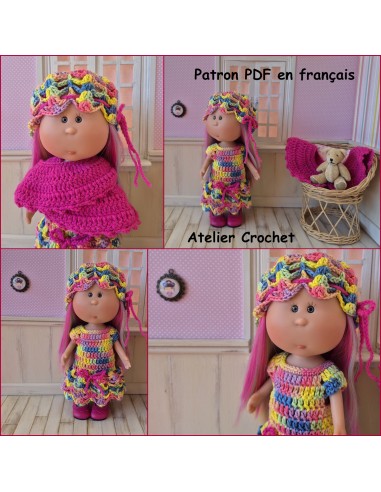 Robe, étole et bonnet patron PDF de crochet pour poupée Little Mia Nines d'Onil