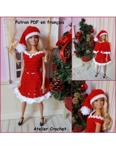 Robe, cape et bonnet de Noël patron PDF de crochet pour Barbie