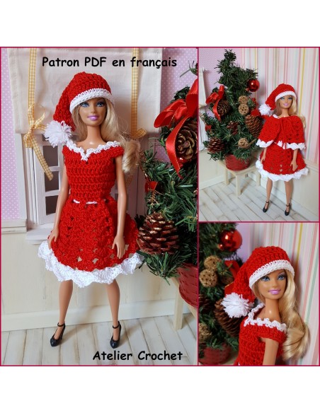 Robe, cape et bonnet de Noël patron PDF de crochet pour Barbie