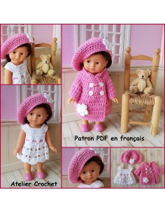 robe, manteau et béret patron PDF de crochet pour poupée mini corolline