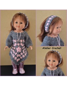 Ensemble robe style granny et bandeau assorti pour poupée Marie Françoise Petitcollin 2