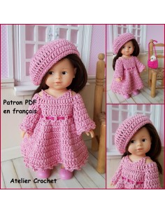 Robe, béret et sac patron PDF de crochet pour poupée Mini Corolline