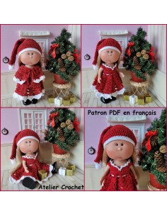 Robe, cape et bonnet de Noël patron PDF pour poupée Mia Nines d'Onil