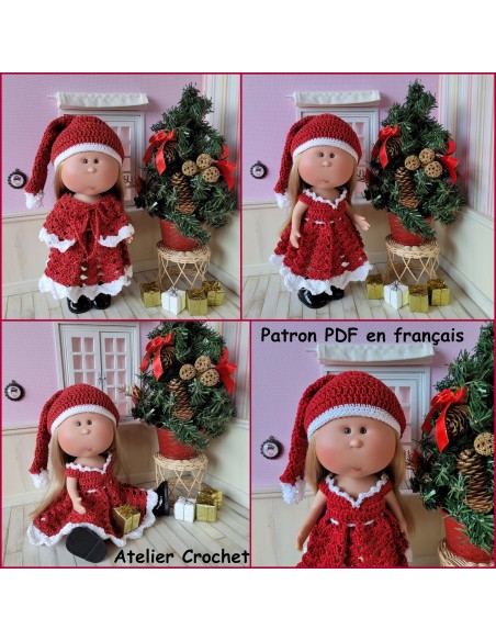 Robe, cape et bonnet de Noël patron PDF pour poupée Mia Nines d'Onil