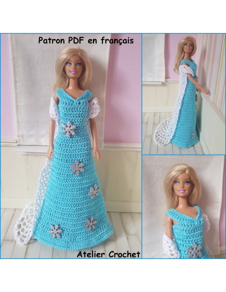 Robe et traine patron PDF de crochet pour Barbie