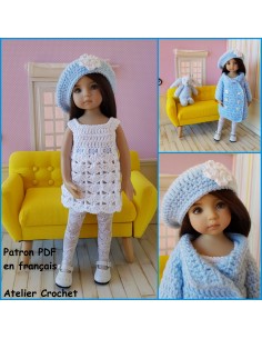 Robe, béret et manteau patron PDF de crochet pour poupée Little Darling