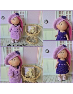 Robe, béret et manteau ensemble au crochet pour poupée Little Mia Nines d'Onil 2