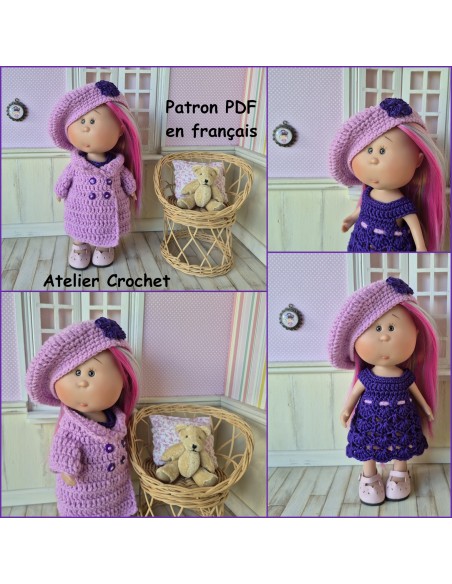 Robe, manteau et béret patron PDF de crochet pour poupée Little Mia Nines d'Onil