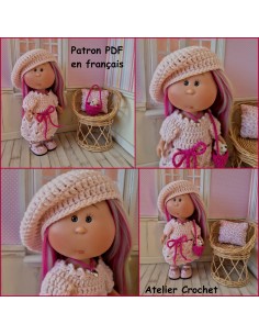 Robe, sac et béret patron PDF de crochet pour poupée Little Mia Nines d'Onil