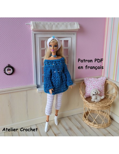 Tunique, pantalon et bandeau patron PDF de crochet pour poupée Barbie