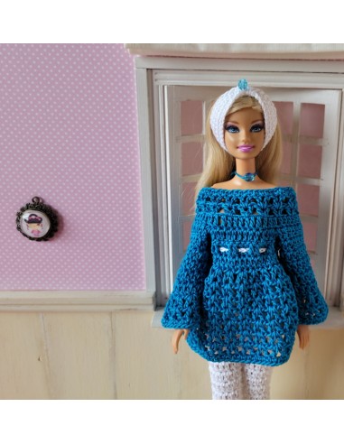 Ensemble tunique, pantalon et bandeau au crochet pour poupée Barbie