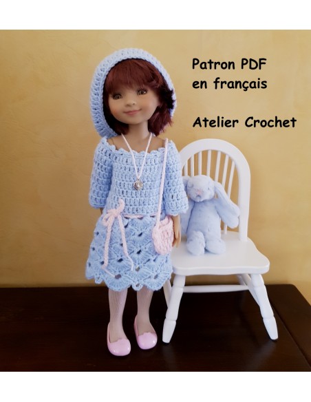 Robe, sac et béret patron PDF de crochet pour poupée Ruby Red Fashion Friends