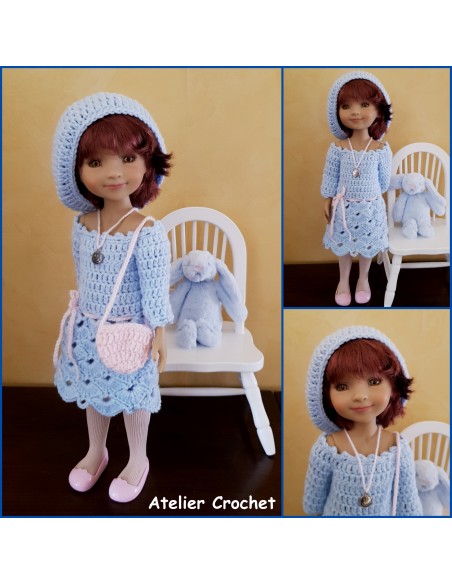 Robe, sac et béret patron PDF de crochet pour poupée Ruby Red Fashion Friends