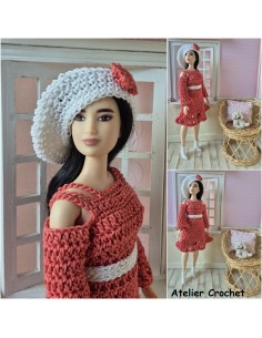 Ensemble robe et béret au crochet pour poupée Barbie 2