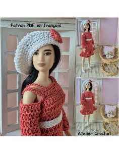 Robe et béret patron PDF de crochet pour poupée Barbie Curvy