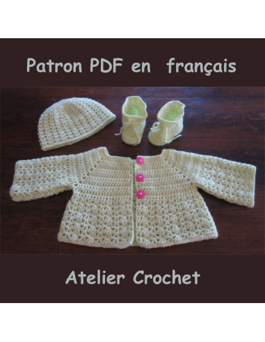 Gilet, bonnet et chaussons patron PDF de crochet pour bébé