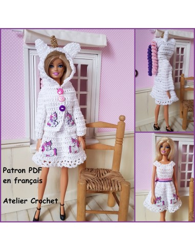 Patron PDF d’un ensemble licorne au crochet pour poupée Barbie.