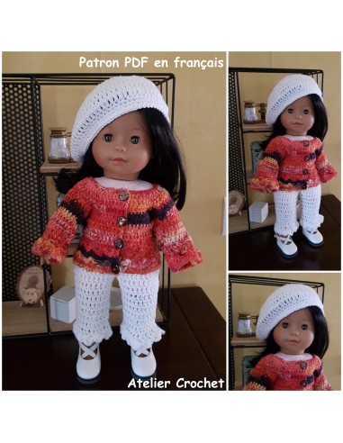 Gilet, pantalon et béret patron PDF de crochet pour poupée Ma Corolle