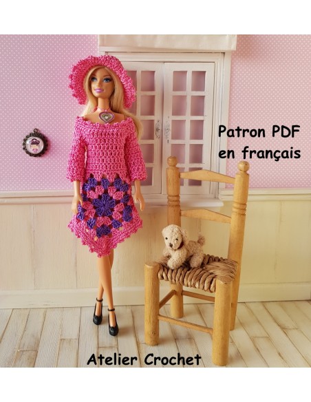 Robe granny et chapeau patron PDF de crochet pour poupée Barbie