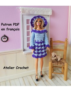 Robe à manches longues et chapeau  patron PDF de crochet pour poupée Barbie