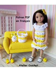 robe , serre-tête et panier patron PDF de crochet pour poupée Little Darling