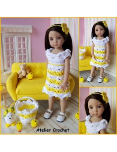 robe , serre-tête et panier patron PDF de crochet pour poupée Little Darling 2