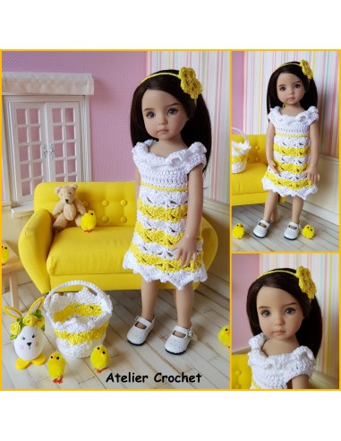 robe , serre-tête et panier patron PDF de crochet pour poupée Little Darling