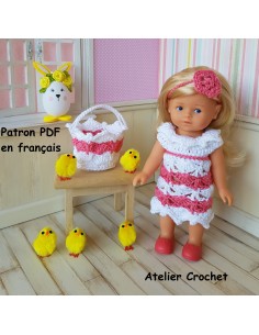 robe , serre-tête et panier patron PDF de crochet pour poupée mini corolline