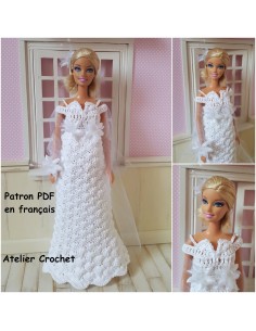 Robe de mariée patron PDF de crochet pour poupée Barbie