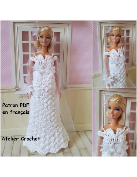 Robe de mariée patron PDF de crochet pour poupée Barbie