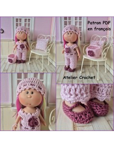 Salopette, chapeau, sac et chaussures patron PDF de crochet pour poupée Little Mia Nines d'Onil