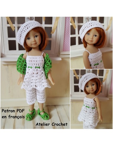 Tunique, pantacourt, béret, étole et chaussures patron PDF de crochet pour poupée Heartstring doll