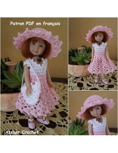 robe, chapeau et sac patron PDF de crochet pour poupée Heartstring doll