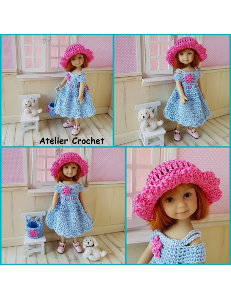 robe, chapeau et sac patron PDF de crochet pour poupée Heartstring doll