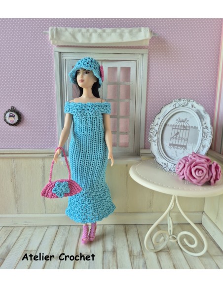 robe, sac et chapeau au crochet pour poupée Barbie Curvy