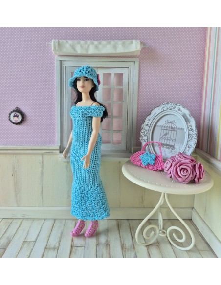 robe, sac et chapeau au crochet pour poupée Barbie Curvy