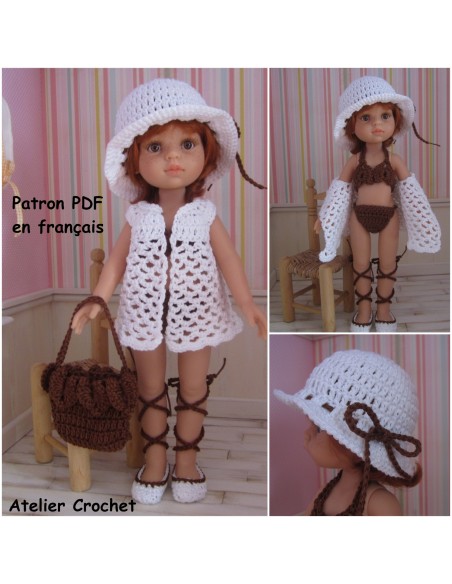 Maillot de bain, sac, chapeau, chaussures et gilet patron PDF de crochet pour poupée Paola Reina Las Amigas