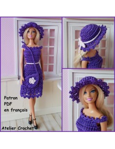 Robe, chapeau et sac patron PDF de crochet pour poupée Barbie