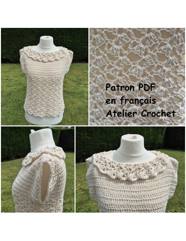 patron PDF d'un top au crochet avec un col