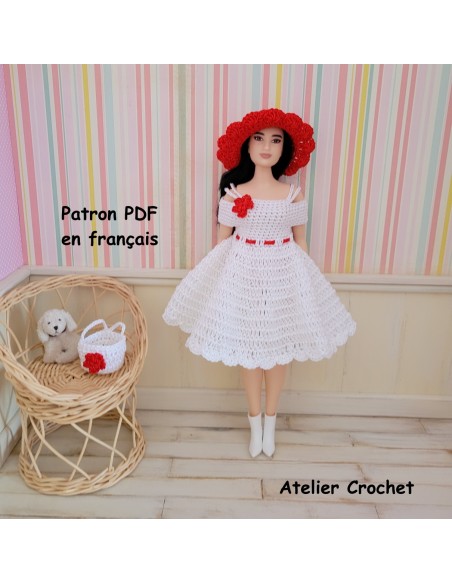 Robe, chapeau et sac patron PDF de crochet pour poupée Barbie Curvy