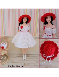 Robe, chapeau et sac patron PDF de crochet pour poupée Barbie Curvy 2
