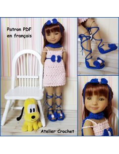 Robe, serre-tête, étole et chaussures patron PDF de crochet pour poupée Ruby Red Fashion Friends