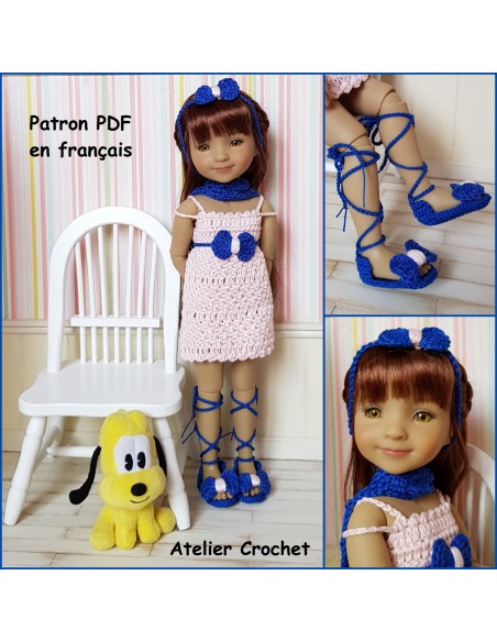 Robe, serre-tête, étole et chaussures patron PDF de crochet pour poupée Ruby Red Fashion Friends