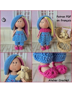Pantalon, tunique, béret, étole et chaussures patron PDF de crochet pour poupée Little Mia Nines d'Onil