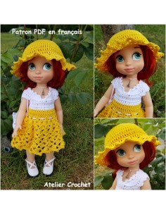 Robe, chapeau et sac patron PDF de crochet pour poupée Disney Animator