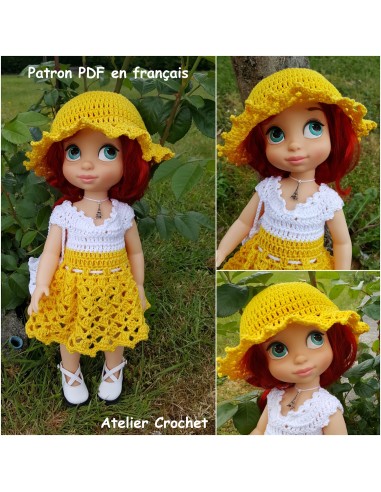 Robe, chapeau et sac patron PDF de crochet pour poupée Disney Animator